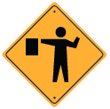 Road sign of a flagman