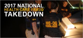 HHS OIG agents with the text "2017 National Healthcare Fraud Takedown" (top left))