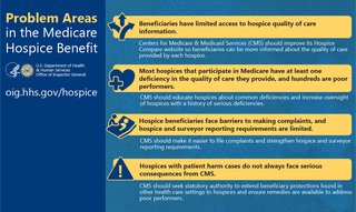 Text graphic explaining the problem areas in hospice care and OIG's recommendations to CMS to address those problem areas.