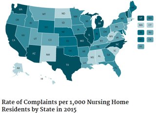 Map of US showing Trends in Nursing Home Complaints (2011-2015)
