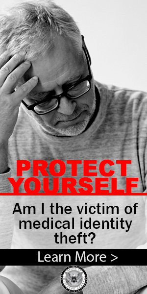 Man with hand on head. Text reads "Protect yourself. Am I the victim of medical identity theft?"