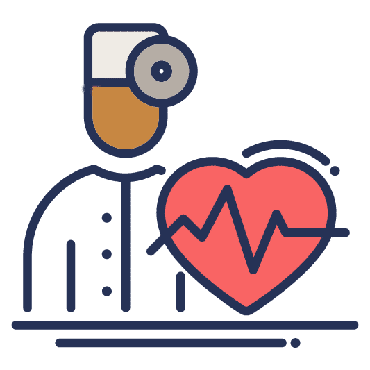 Graphic of doctor with large red beating heart