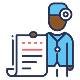 Drawing of a physician with a legal document