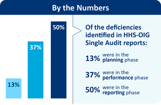 Allocation of Deficiences Found in the Single Audit Process. Planning: 13%, Performance: 37%, Reporting: 50%