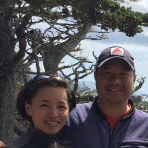Tantameng (left) with a family member (right) outdoors at Monterey Bay.