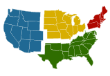 A map of the United States, divided into 4 regions