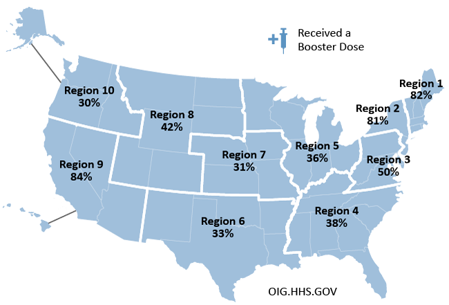 A map showing booster dose percentages